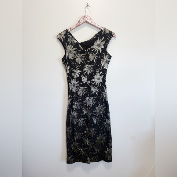 RICKIE FREEMAN TERI JON Black Gold Metallic Ruched Dress Asymmetrical Women’s 8 - Picture 8 of 12